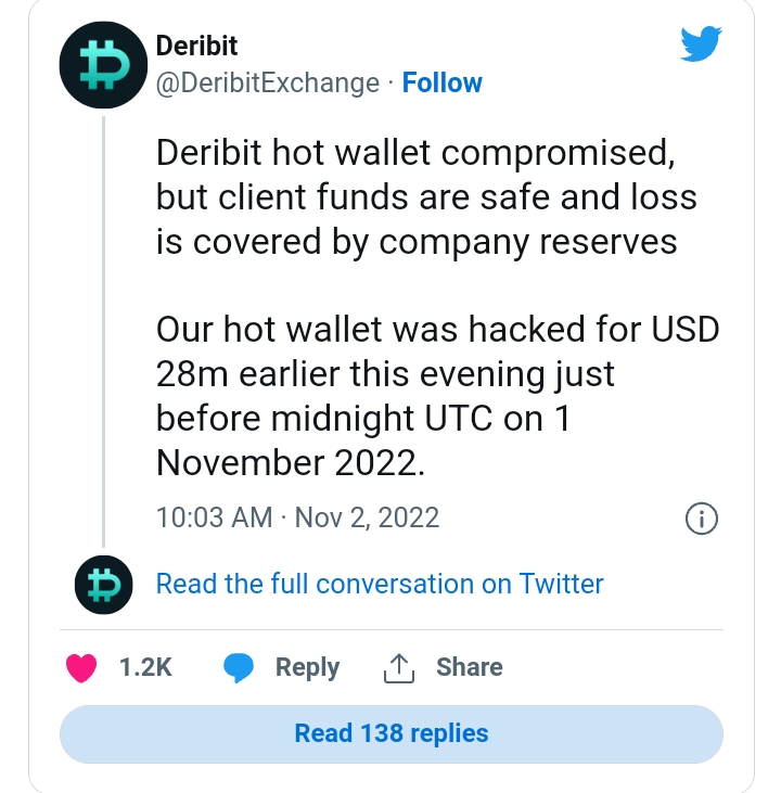 يعاني عالم العملات المشفرة من اختراق آخر، حيث خسرت منصة تبادل العملات المشفرة Deribit مبلغ 28 مليون دولار.